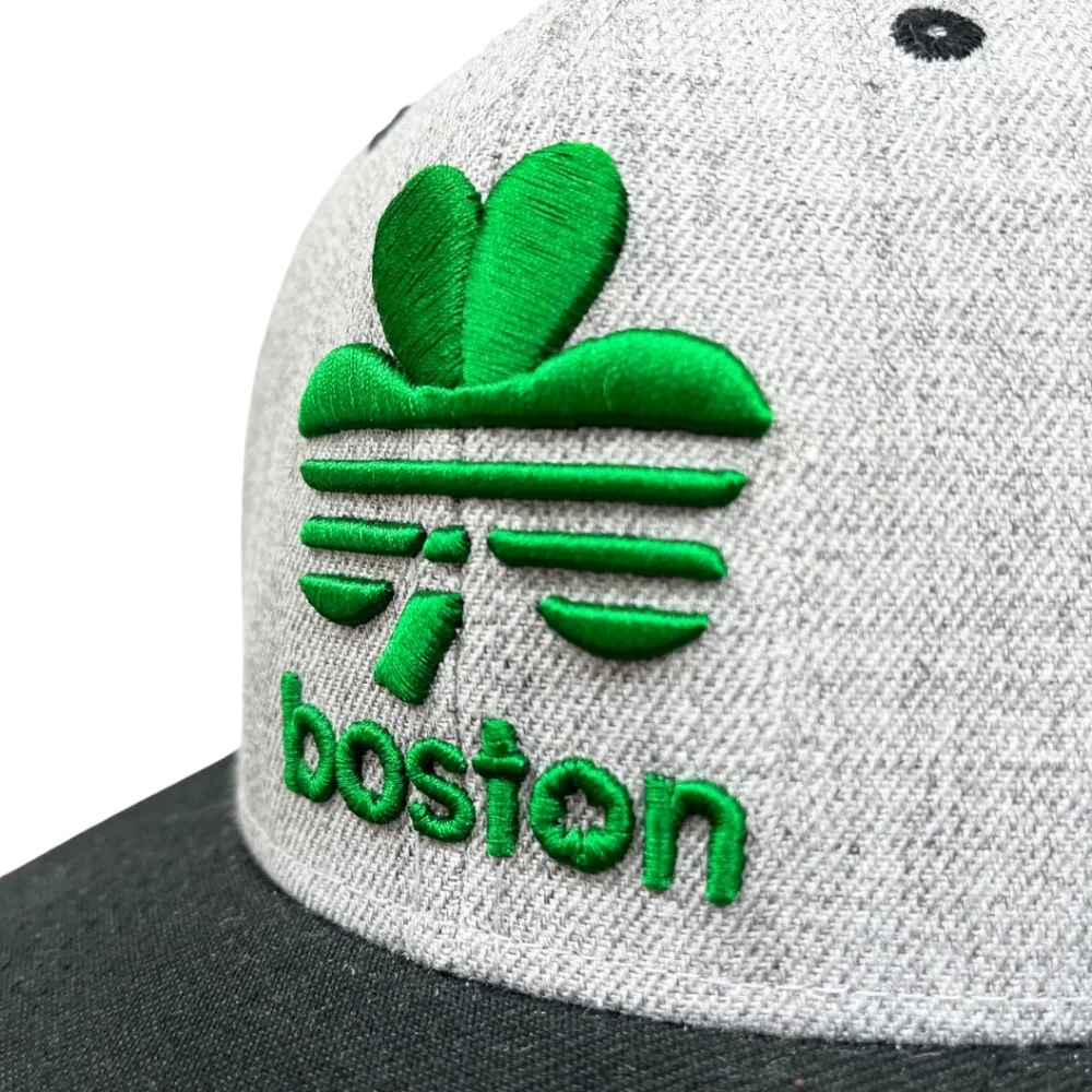 NWOT Boston Shamrock 3D Embroidered Flat Brim Hat Wool Blend Snapback